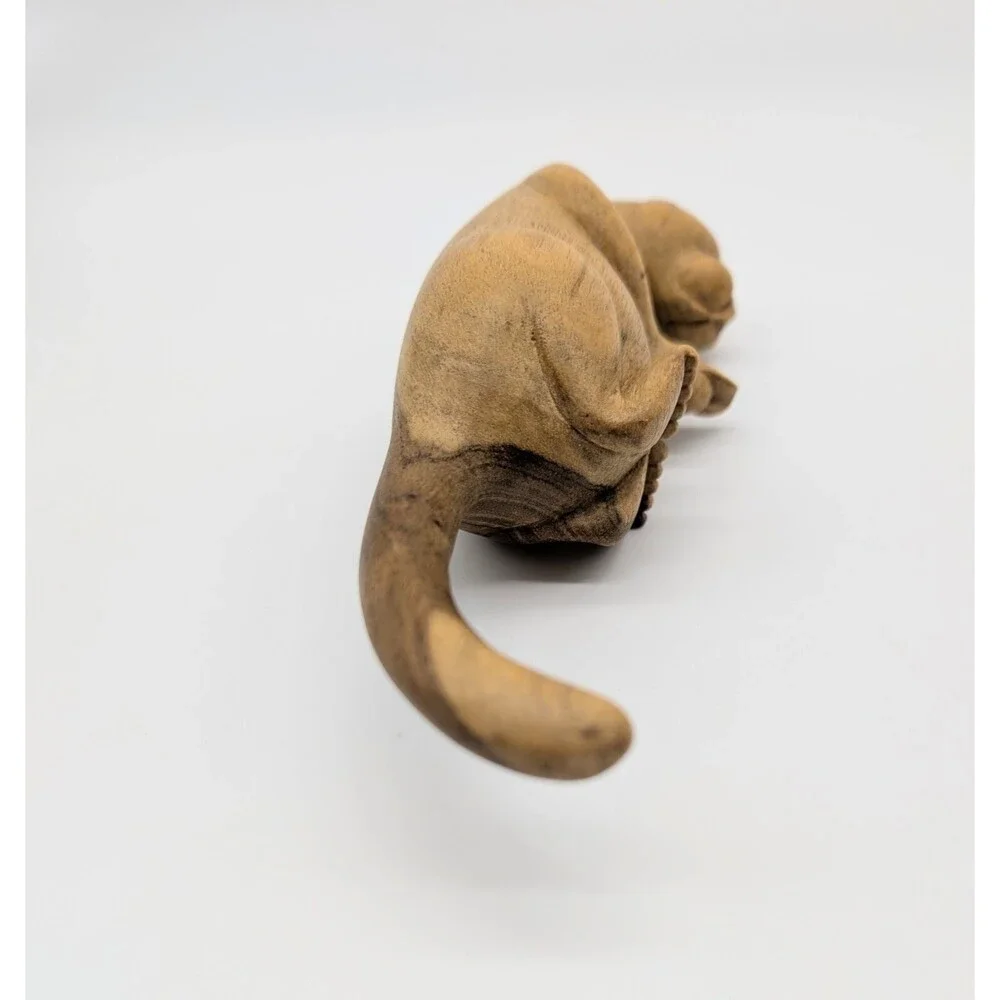 Hand Carved Wooden Sea River Otter Light Wood Figure Figurine Folk Art